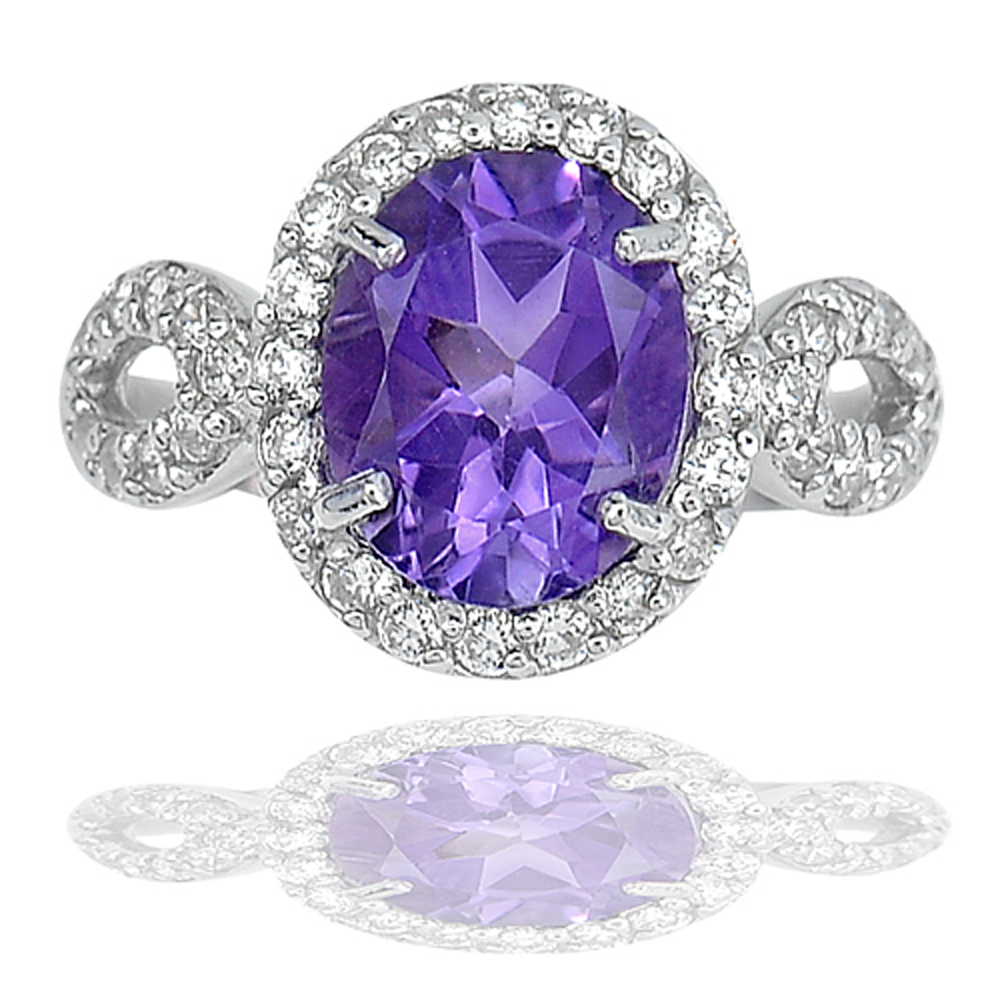3.42 G. Natural Purple Amethyst with CZ Real 925 Sterling Silver Ring Size 7.5