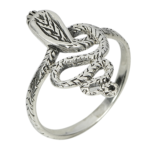 2.74 G. Snake Design Real 925 Sterling Silver Oxidize Jewelry Ring Size 8
