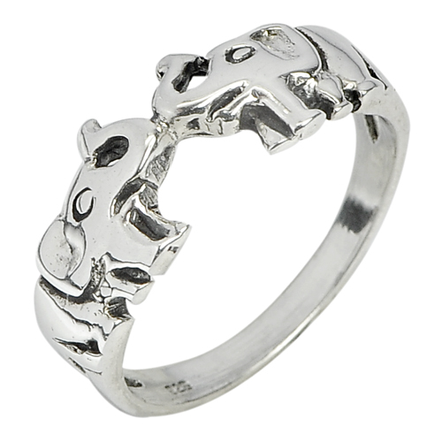 Alluring 2.80 G. Elephants Design Jewelry 925 Sterling Silver Ring Size 7.5