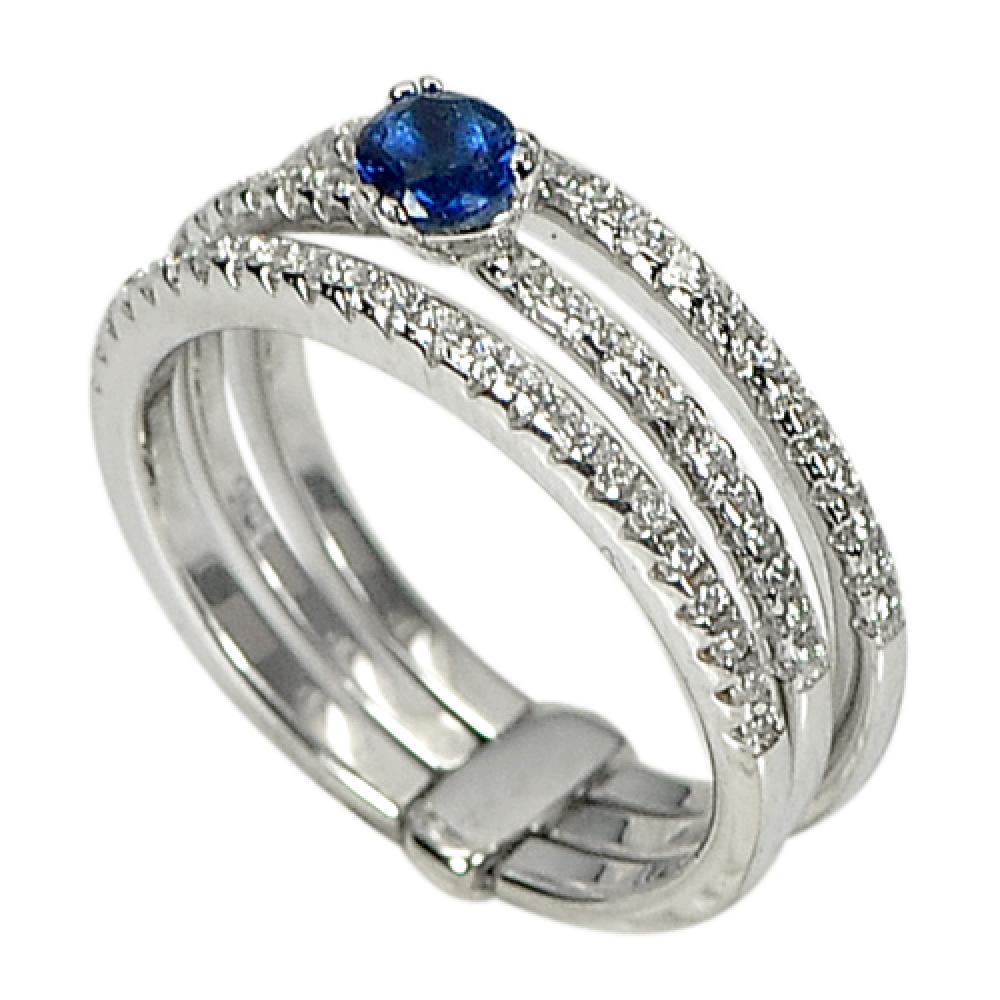 3.88 G. Lovely Round Blue CZ Real 925 Sterling Silver Fine Jewelry Ring Size 5