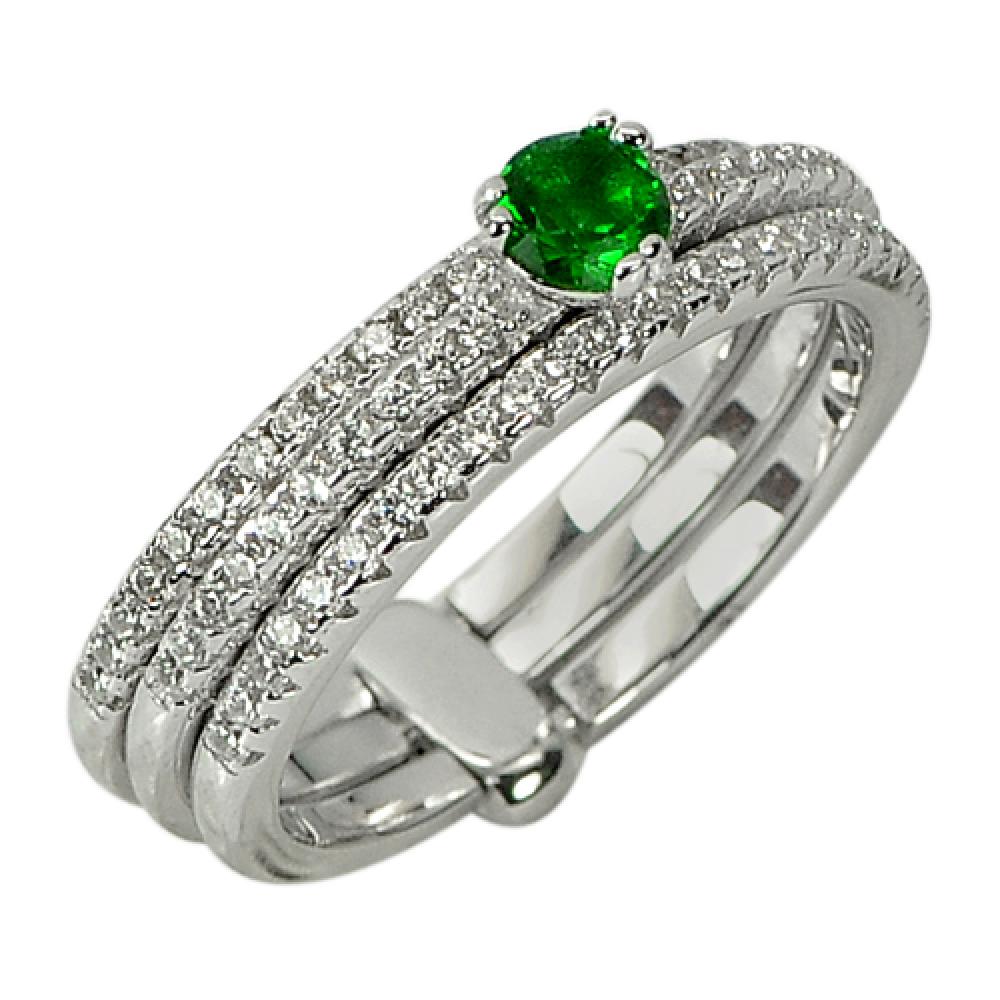 4.16 G. Round Green CZ Real 925 Sterling Silver White Gold Plated Ring Size 5