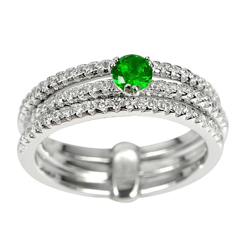 3.73 G. Round Green CZ Real 925 Sterling Silver White Gold Plated Ring Size 6