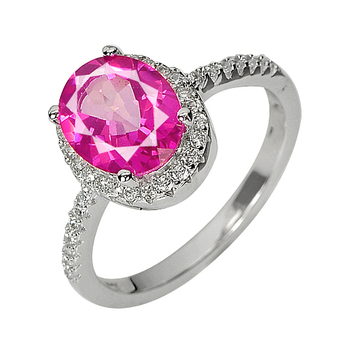 3.97 G. Natural Gemstone Pink Topaz Real 925 Sterling Silver Ring Size 7.5