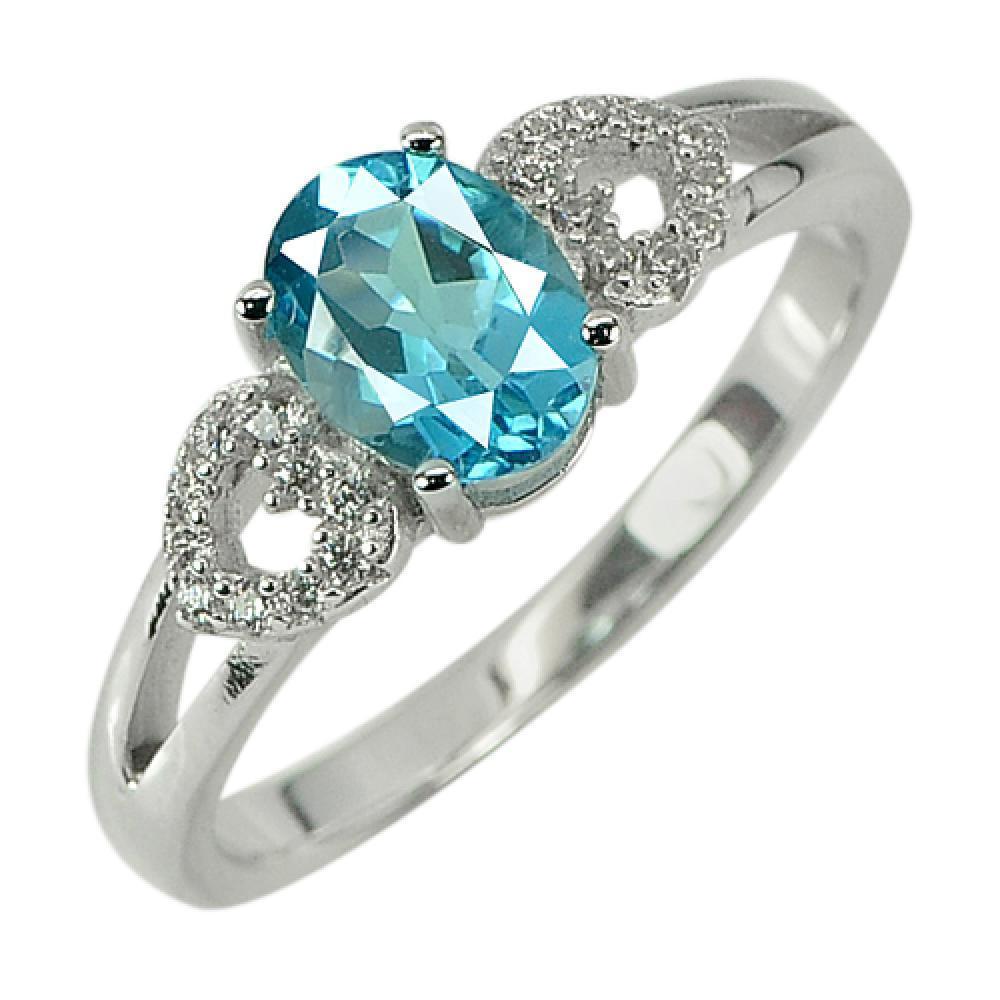 3.01 G. Gemstone Natural Swiss Blue Topaz Real 925 Sterling Silver Ring Size 7