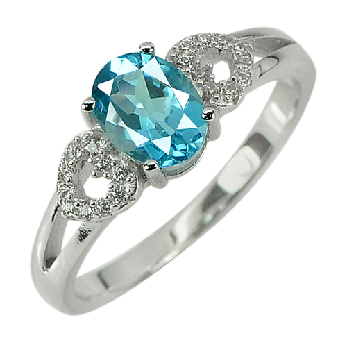 3.13 G. Natural Gem Swiss Blue Topaz Real 925 Sterling Silver Ring Size 8