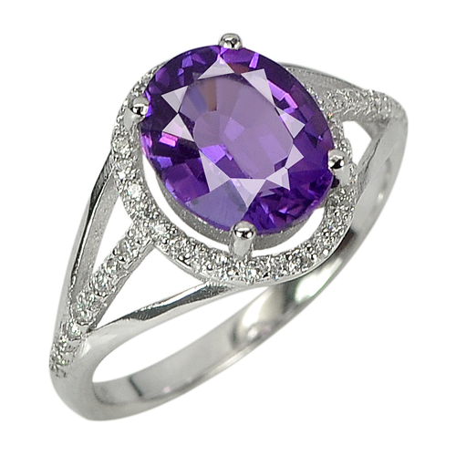 3.08 G. Natural Gem Purple Amethyst Real 925 Sterling Silver Ring Size 7