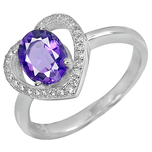 3.85 G. Alluring Natural Purple Amethyst Real 925 Sterling Silver Ring Size 9.5