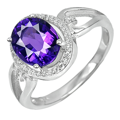 3.54 G. Natural Gemstone Purple Amethyst Real 925 Sterling Silver Ring Size 8