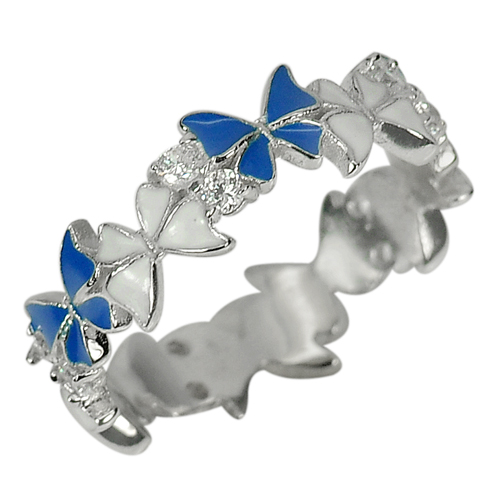3.54 G. Lovely Butterfly Enamel Real 925 Sterling Jewelry Silver Ring Sz 8