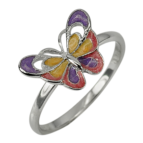 2.05 G. Beautiful Butterfly Enamel Design 925 Sterling Jewelry Silver Ring Sz 6