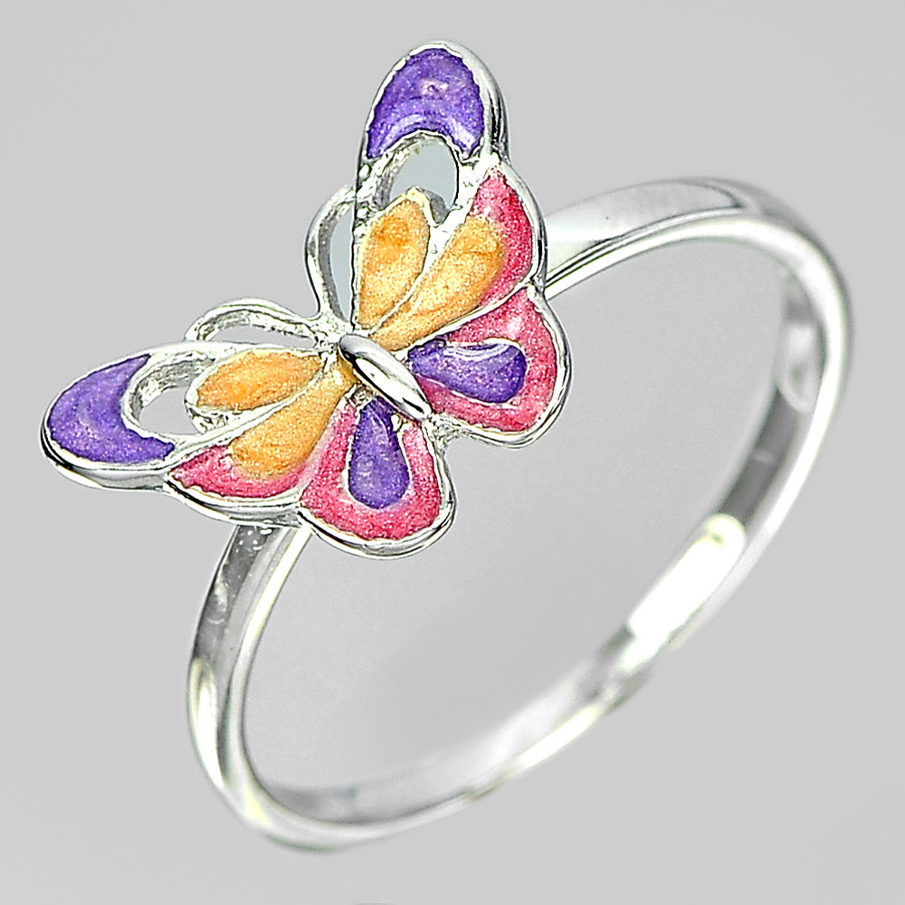 2.07 G. Butterfly Enamel Design 925 Sterling Jewelry Silver Ring Size 8
