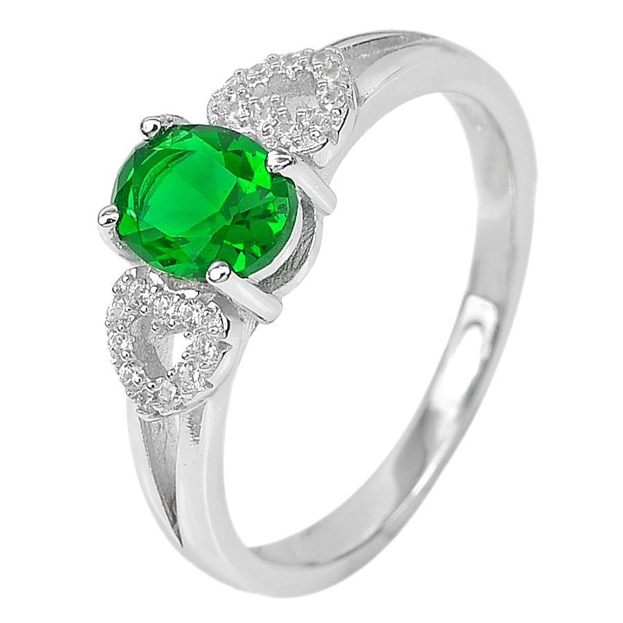 3.15 G. Real 925 Sterling Silver Jewelry Ring Size 9 Stunning Oval Green CZ