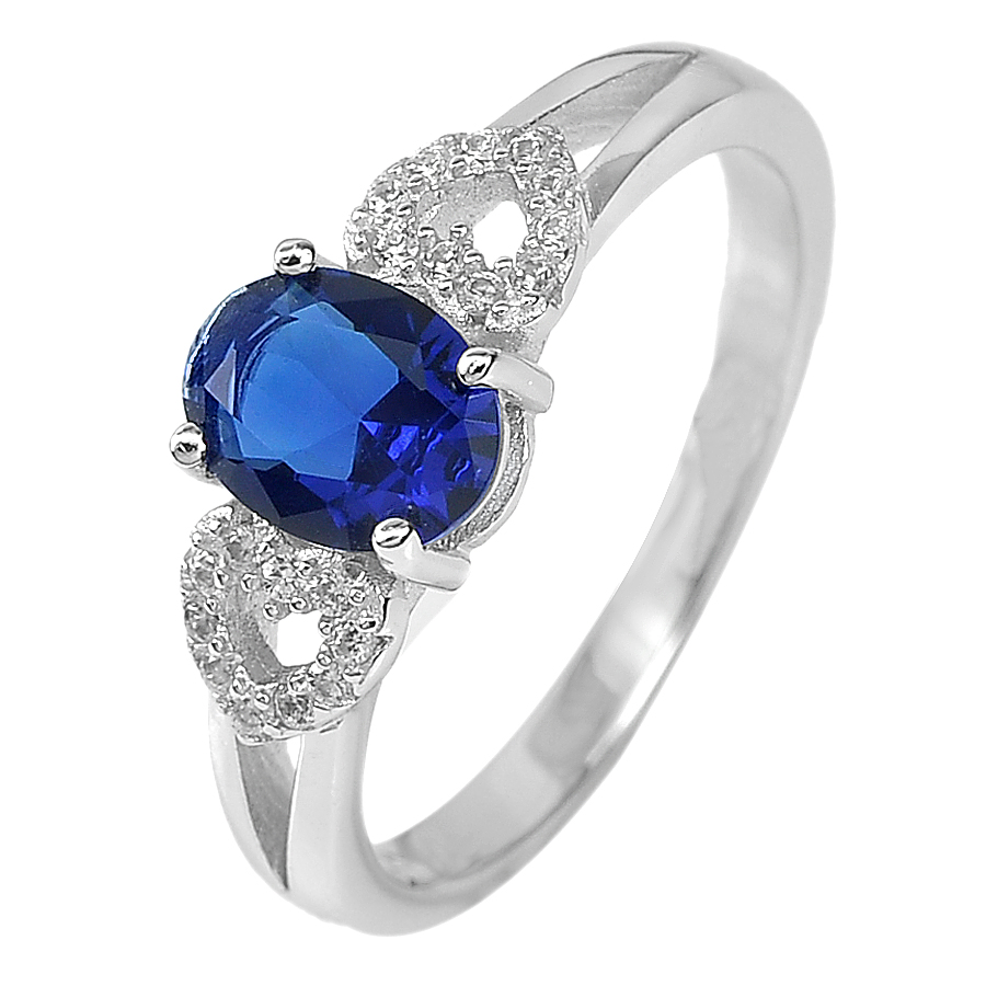 3.20 G. Real 925 Sterling Silver Jewelry Ring Size 8 Beautiful Oval Blue CZ