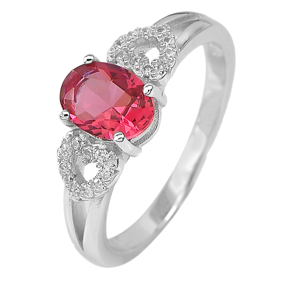 3.08 G. Lovely Oval Shape Pink CZ Real 925 Sterling Silver Jewelry Ring Size 8