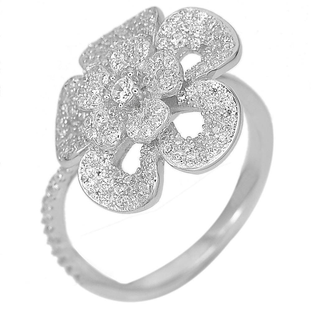 5.21 G. Real 925 Sterling Silver Fine Jewelry Ring Size 8 Model Flower CZ White