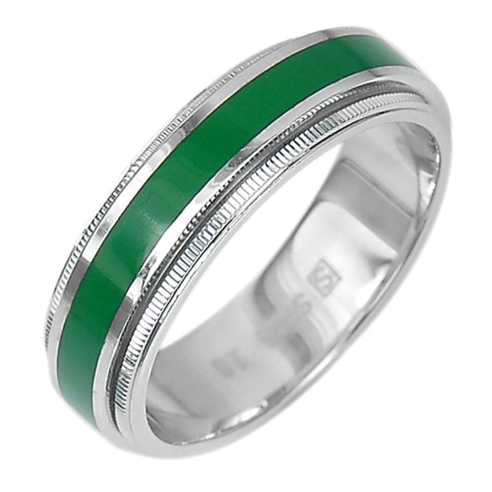 3.76 G. Nice Green Enamel Real 925 Sterling Silver Fine Jewelry Ring Size 8