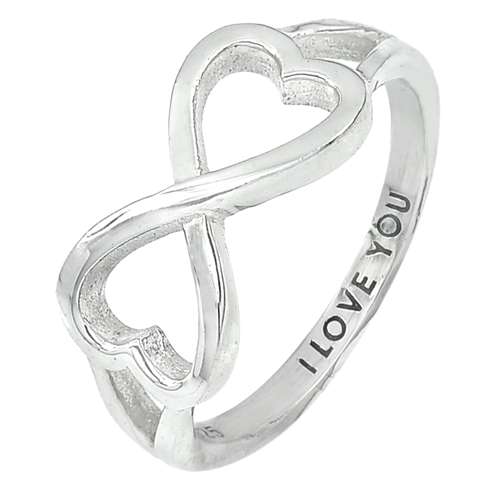 2.06 G. Fine Real 925 Sterling Silver Infinity Ring Size 6 Engraving I love you