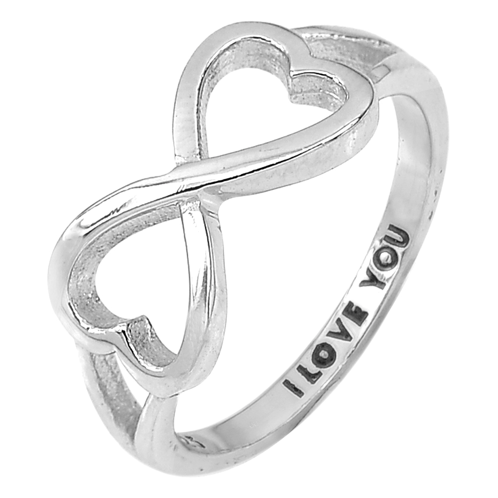 2.02 G. Real 925 Sterling Silver Infinity Ring US Size 6 Engraving I love you