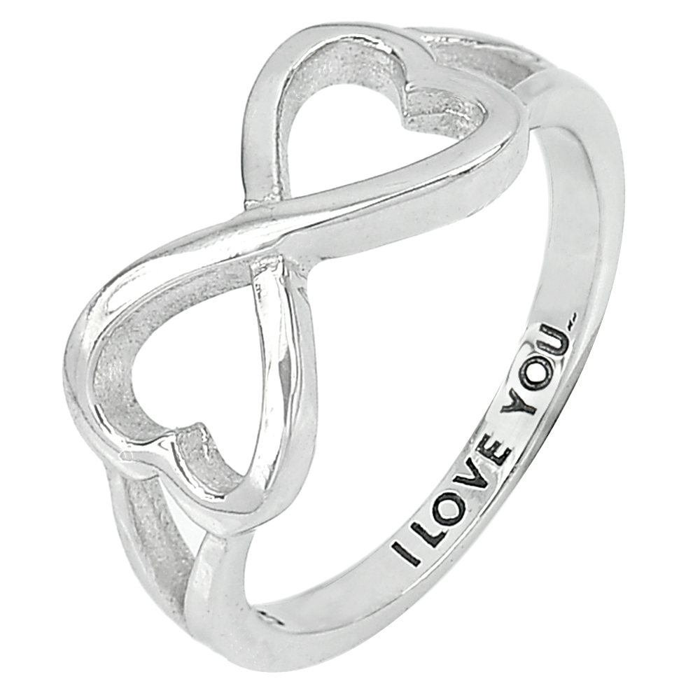2.07 G. Real 925 Sterling Silver Infinity Ring US Size 6 Engraving I love you