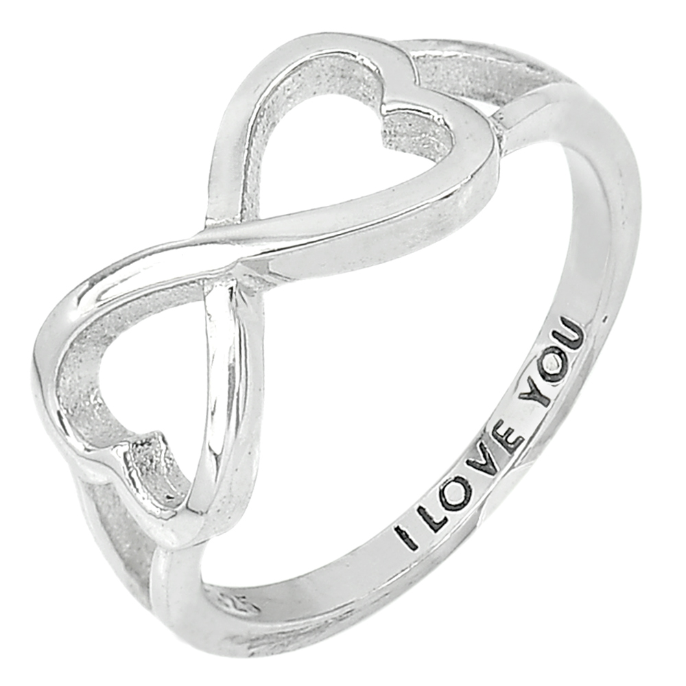 2.04 G. Nice Real 925 Sterling Silver Infinity Ring Size 6 Engraving I love you