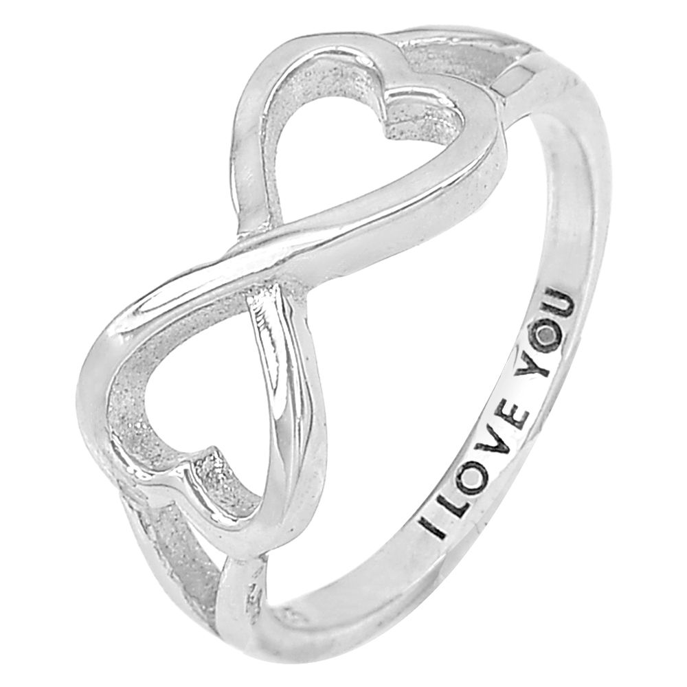 2.00 G. Fine Real 925 Sterling Silver Infinity Ring Size 6 Engraving I love you