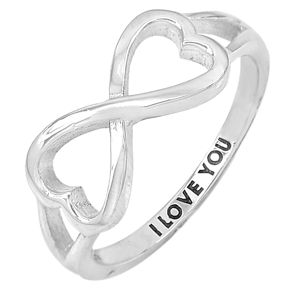2.12 G. Nice Real 925 Sterling Silver Infinity Ring Size 7 Engraving I love you