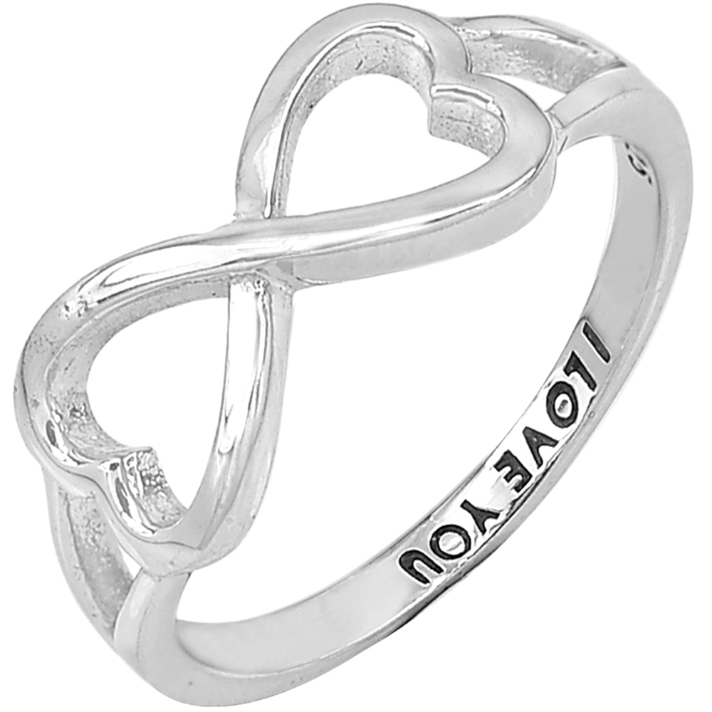 925 Sterling Silver Ring Jewelry Infinity Design Engraving I love you US Size 7