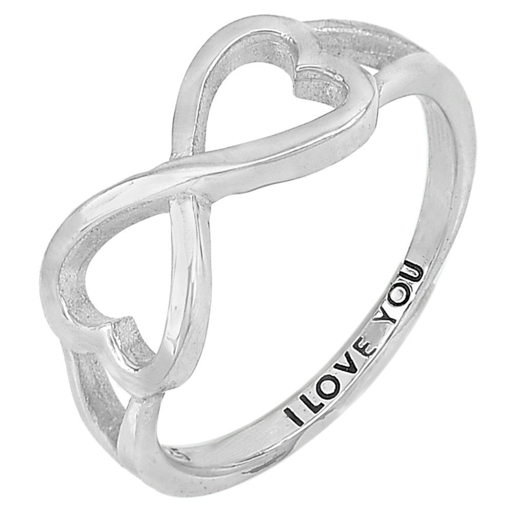 2.04 G.Real 925 Sterling Silver Infinity Design Ring Size 7 Engraving I love you