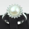 3.29 G. Natural White Pearl with CZ Real 925 Silver Jewelry Ring Size 6.5