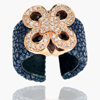 7.33 G. Blue Stingray Leather Sterling Rose Gold Silver 925 Ring Adjustable
