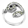 5.61 G. Black Marcasite Snake Design Real 925 Sterling Silver Ring Size 6