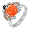 4.29 G. Nice Bee Enamel Rose Orange Resin Real 925 Sterling Silver Ring Size 7