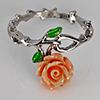 2.57 G. Good Design Orange Flower Resin Real 925 Sterling Silver Ring Sz 7