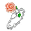 2.44 G. Nice Design Orange Flower Resin Real 925 Sterling Silver Ring Sz 7