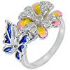 Real 925 Sterling Silver Ring 5.94 G. Nice Flower with Butterfly Enamel Size 8