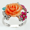 6.04 G. Beautiful Orange Flower Resin Real 925 Sterling Silver Size 7