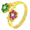 Natural Gemstone Tsavorite Garnet and Ruby and Diamond 14K Solid Gold Ring