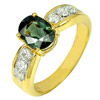 1.96 Ct. Natural Green Sapphire with Diamond 18K Solid Gold Ring Size 7