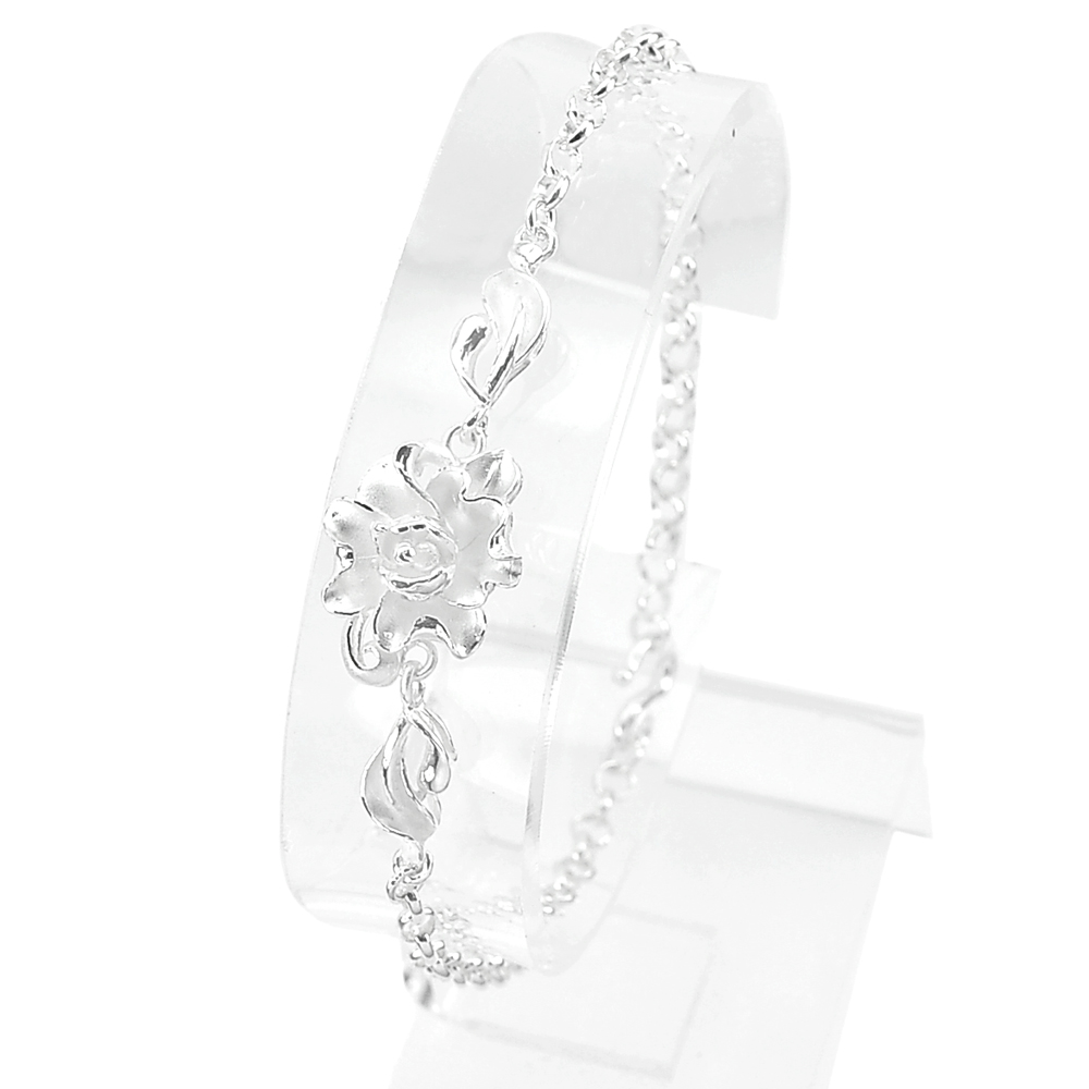 5.61 G. Beautiful Flower Real 990 Sterling Silver Jewelry Bracelet 7.5 Inch.