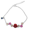 4.84 G. Red Flower Resin with Enamel Real 925 Sterling Silver Bracelet 8 Inch.