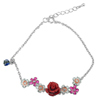 4.90 G. Red Flower Resin with Enamel Real 925 Sterling Silver Bracelet 8 Inch.