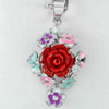 3.45 G. Delightful Red Flower Resin and Enamel Real 925 Sterling Silver Pendant