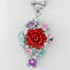 3.34 G. Real 925 Sterling Silver Pendant Ravishing Red Flower Resin and Enamel