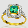 1.22 Ct. Green Emerald & White Diamond 18K Solid Gold Ring