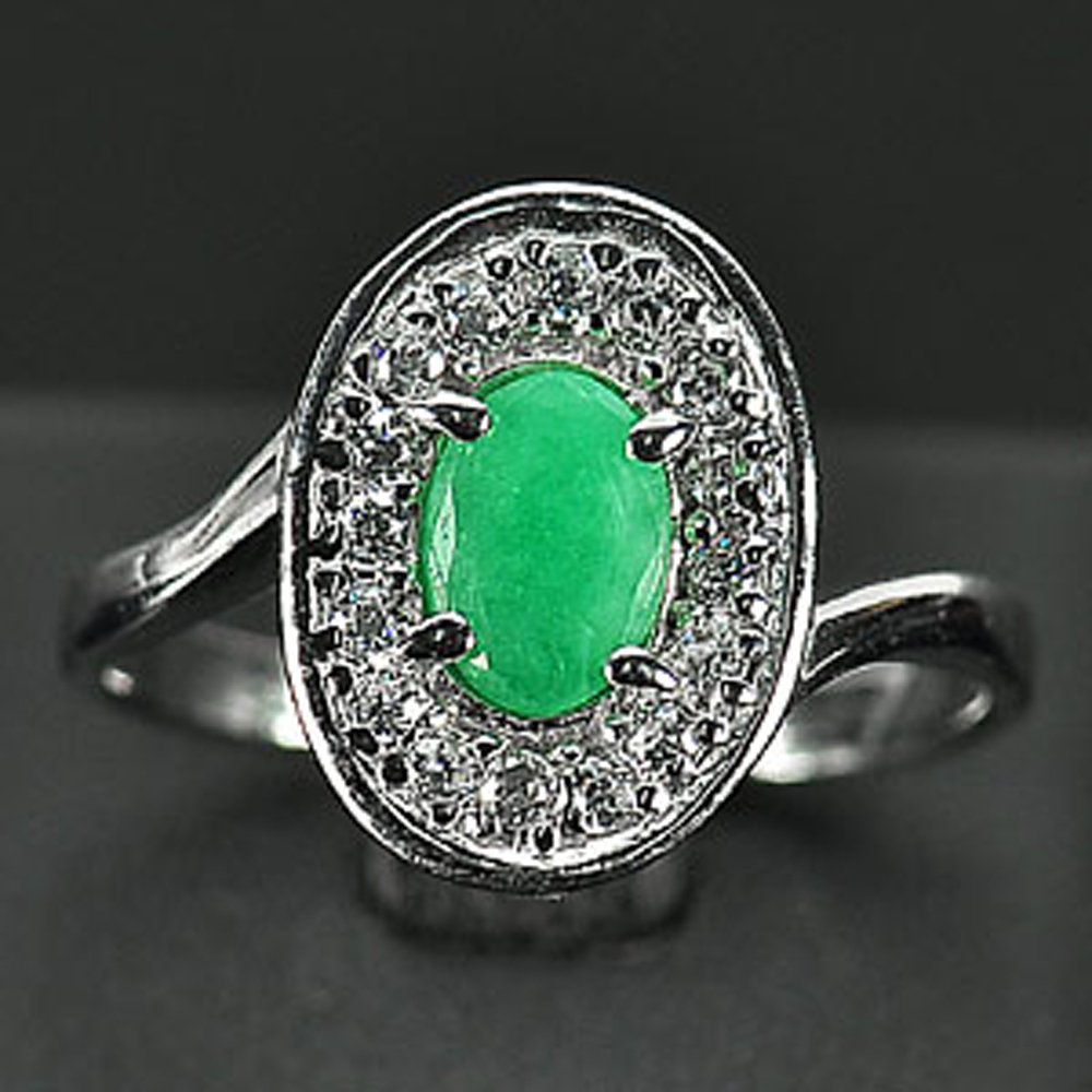 3.01 G. Natural Emerald with CZ Real 925 Sterling Silver Jewelry Ring Size 7.5