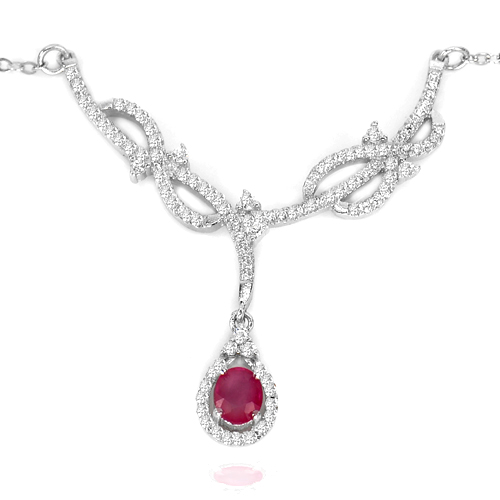Red Ruby Real 925 Sterling Silver Necklace 18 Inch. 9.74 G. Natural Gemstone
