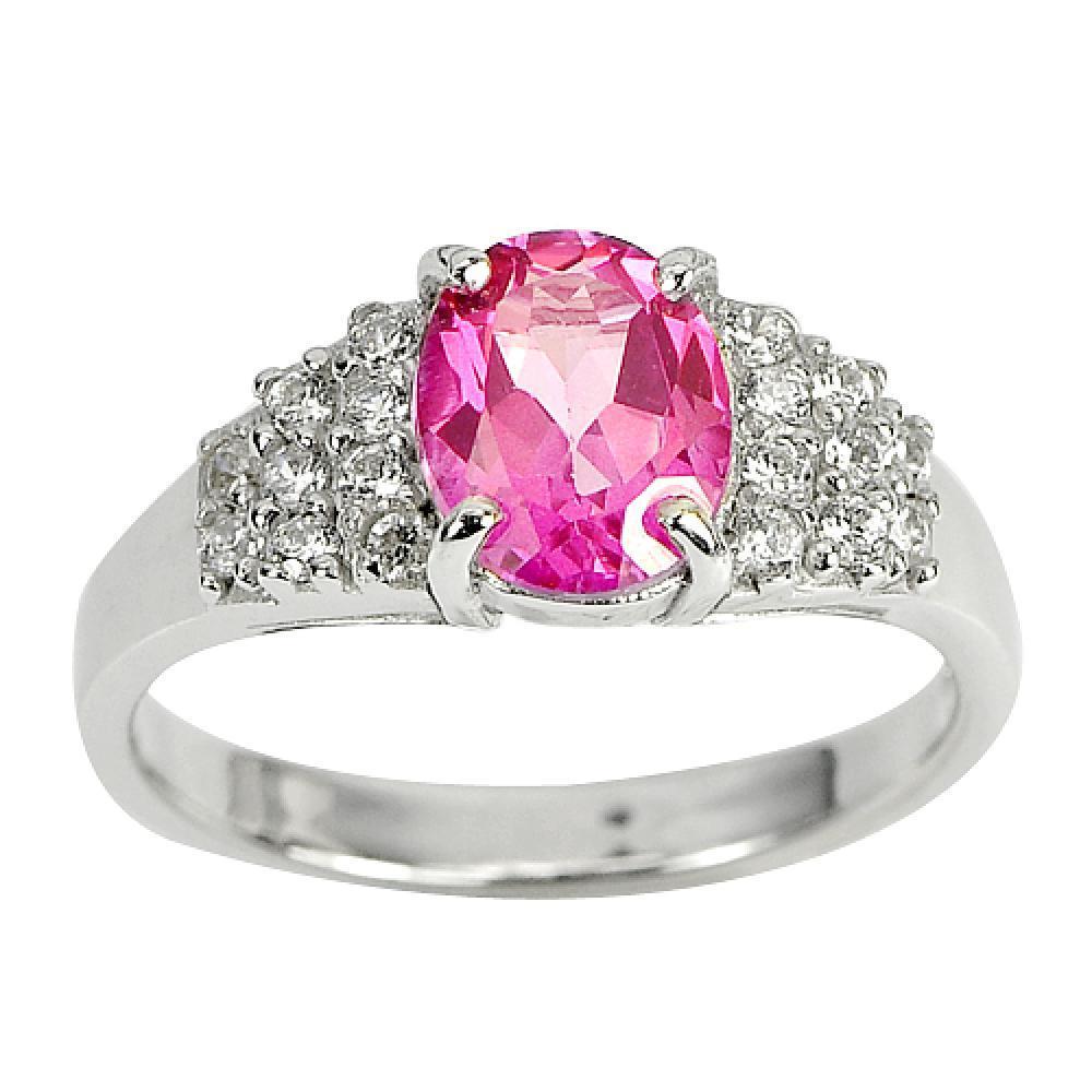 3.55 G. Natural Gem Color Pink Topaz Real 925 Sterling Silver Ring Size 8