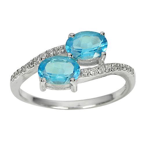 2.18 G. Natural Gems Swiss Blue Topaz Real 925 Sterling Silver Ring Size 8
