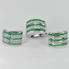 16.08 G. 925 Sterling Silver Ring And Earrings Good Gems Natural Green Emerald