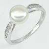 2.84 G. Nice Round Cabochon Natural White Pearl Sterling Silver Ring Size 9